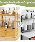 Bamboo Bathroom Countertop Organizer With 2 Tier Makeup Storage And 2 Drawers, eco-friendly vanity shelf comparison