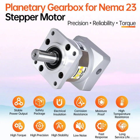 Five To One Planetary Gearbox For Nema 23 Stepper Motor with 60 to 74mm body, showcasing features and benefits.