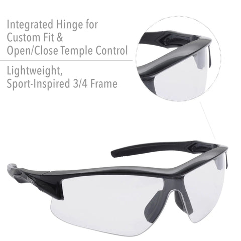 Acadia Shooting Glasses With Anti Fog Coating Clear Lenses Sporty Lightweight 3/4 frame with integrated hinge detail
