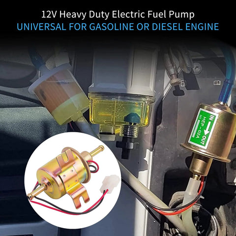 Universal 12V Inline Electric Fuel Pump Low Pressure 2.5 To 4 PSI For Gasoline Or Diesel Engines With Metal Construction