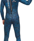 Back view of Tokugawa 3mm Wetsuit For Spearfishing And Freediving With Blue Camouflage Nylon One Piece, XL size.