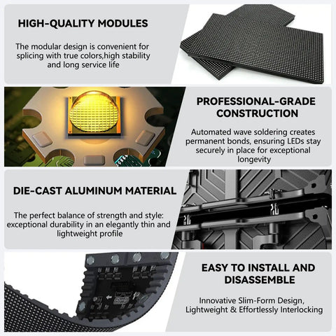 Next Level P3.91 Portable Led Display Wall Boasting Badass Bright Visuals With Ip65 Waterproof Aluminum Cabinet Includes Mounting Frame And Tough Flight Case For Stage Concerts 14 Pack showcasing high-quality LED modules and die-cast aluminum.