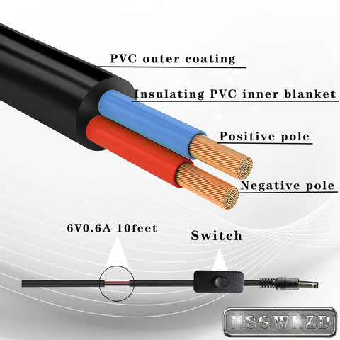Polar Care Cube 6V Power Cord Replacement With On Off Switch 10 Foot DC Charging Cable 600mA Output cable detail view
