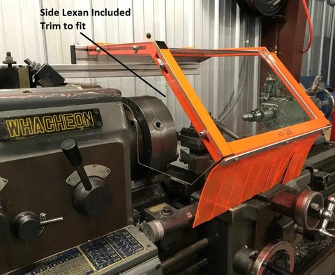 Metal Lathe Guard Hinged Chuck Shield For Up To 12 Inch Chucks, 18 Inch Wide OSHA Compliant Safety Shield installed on lathe