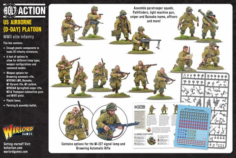 US Airborne D Day Platoon 28mm Miniatures For Bolt Action War Gaming Kit With 30 Plastic Infantry In M42 Jump Uniforms Highly Detailed