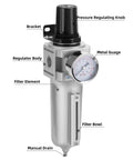 Heavy Duty Industrial Air Filter And Regulator With Metal Bowl For Paint Spray, Half Inch NPT Auto Drain, 5 Micron Filtration