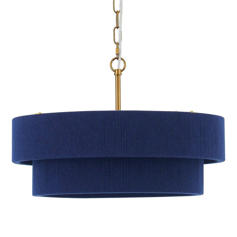 ELYCCUPA 20” Navy Blue Boho Hand Woven Pendant Light Brass Adjustable Coastal Chandelier for Dining Living Room Kitchen Bedroom, UL Listed, bottom view.