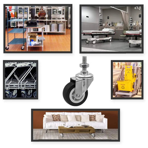 Heavy Duty Swivel Caster Wheels With Polyurethane Tread 2 Inch Diameter Non Marking Floor Safe Silent Rolling Action 3 8 Inch Threaded Stem 65 Pound Capacity Set Of 4 showcased with diverse applications in various environments.