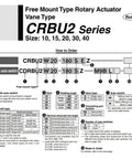 Free Mount Type Rotary Actuator Vane CRBU2 Series specifications with size, angle, vane type, and auto switch details.