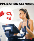 Woman using treadmill with Two Pack Universal Treadmill Magnet Safety Keys with Rectangular Magnetic Emergency Stop Switch visible on screen.