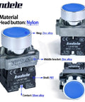 Two Pack 10Amp 22mm Momentary Push Button Switch Blue 1NO 1NC SPDT Metal Button IP65 Waterproof details and materials
