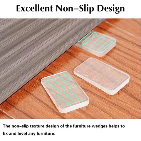 Clear Plastic Shim Wedges 8 Pack For Leveling Tables And Furniture under wood floor, showing non-slip texture design