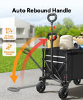 Side view of black 3 In 1 Collapsible Wagon That Converts To Bench, 220Lb Foldable Wagon Cart with wheels, showing auto rebound handle.