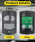Front and back view of Replacement Deluxe Go To Wall Console Panel For Linear Garage Door Opener HAE00001, dimensions shown.