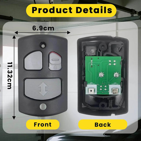 Front and back view of Replacement Deluxe Go To Wall Console Panel For Linear Garage Door Opener HAE00001, dimensions shown.