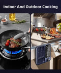 Smart Wireless Meat Thermometer With Four Probes And IP67 Waterproof Design, Dual Sensors Per Probe For Accurate Readings, WiFi Unlimited Range With Real Time Monitoring, Bluetooth Up To 300 Ft For Cookin, BBQ, Grillin, Oven, Smoker. Indoor and outdoor cooking with four probes, grill display.