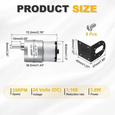 Diagram showing dimensions of 24V 35RPM Low-Noise Beefy Torque DC Gear Motor With D-Shaped Output Shaft For CNC applications.