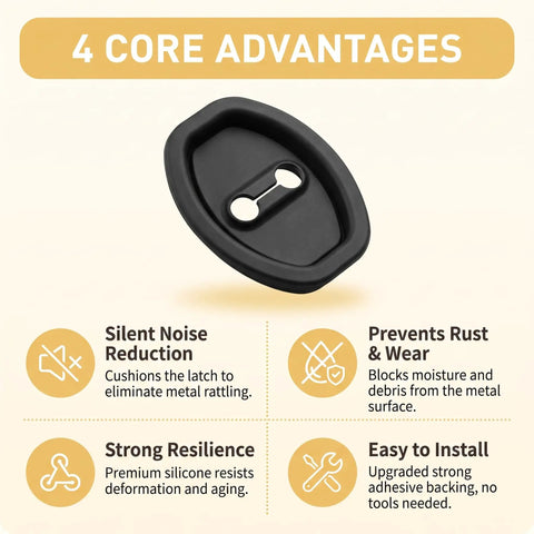 Image showing a black Slick Silicone Door Lock Protector Universal Auto Latch Guard designed for noise dampening and rust prevention.