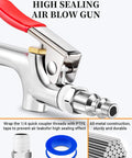Close-up of Two Way Air Blow Gun Kit with metal construction and rubber tip for workshop use.