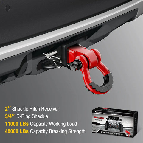 Shackle Hitch Receiver 2 Inch Beefed Up Heavy Duty Recovery Kit With Three Quarter Inch D Ring And Trailer Pin for Trucks and Jeeps