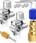 Bullet piercing valves, two shown with brass adapters and blue cap, plus Allen wrenches.