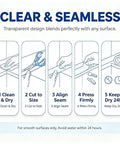 Instructions for using Crystal Clear Self Adhesive Waterproof Tape for Heavy Duty Sealing Bathtub Shower and Kitchen Sink.