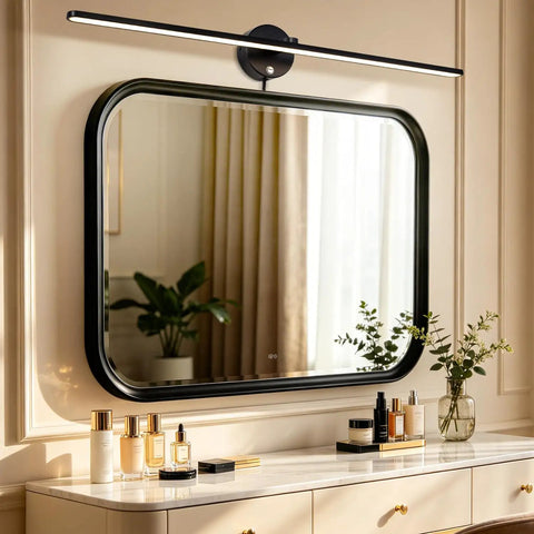 32 Inch Picture Lights For Bathroom Vanity And Over Mirror Wall Lighting, Plug In Or Hardwired 18W 3000K Dimmable LED installed over mirror