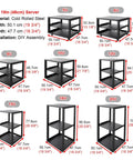 Heavy Duty Open Frame Server Rack With Smooth Rollin Wheels And No Sweat Cooling Shelves For 20U IT AV Gear dimensions chart.