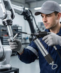 Technician using Heavy Duty Pneumatic Grease Gun Workhorse With 6000 PSI High Pressure Air And 18 Inch Hose on machinery.
