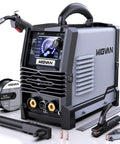 Front view of 140 Amp 3 In 1 MIG Welder For Flux Core MIG Stick And Lift TIG 110V Portable Inverter Gasless Welder With Large LED Display