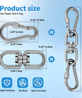 Heavy Duty 1200 Lb Capacity Swivel Ring Double Ended Eye Hook In 304 Stainless Steel product size diagram with clasps and rings