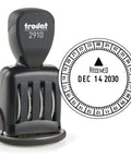 Top Shelf Twenty Four Hour Time And Date Stamp Featuring Solid Ten Year Bands And Snappy Received Arrow Design, black with date display.