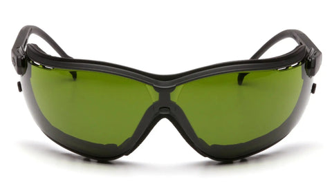 Front view of Infrared Filter Safety Eyewear 3.0 H2X AF with polycarbonate eye socket and green lenses for work and lab protection.