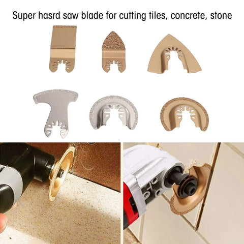 Six Piece Oscillating Saw Blade Set With Diamond Cemented Carbide Blades For Ceramics Tile Concrete Polishing DIY Friendly Pro Grade