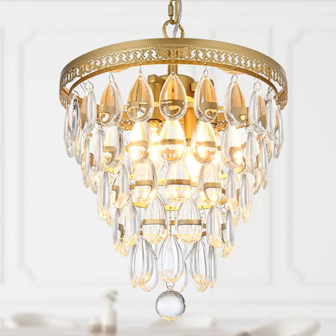 Crystal Chandelier For Dining Room Modern Vintage Gold Pendant Light Fixture With Four Lights Kitchen Island And Bar Area