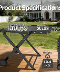 Heavy Duty Foldable Outdoor Grill Stand With Wide Ninja Woodfire And Blackstone Compatibility dimensions on wooden deck