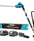 Cordless Pole Hedge Trimmer With 16 Inch Dual Action Blade Detachable Telescoping Pole And Dual 4 Ah Batteries in package