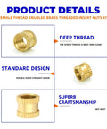 Brass Heat Set Inserts Kit With Knurled Threaded Nuts For 3D Printing Furniture And DIY Fasteners shown with deep threads