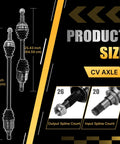 Toyota Corolla Front Left And Right CV Axle Shaft Assembly Pair Go To Replacement Durable OEM Grade 1.8L L4 2009 2010 2011 2012 2013 2014 2015 2016 2017 2018 NCV69051 NCV69588 with specifications and dimensions shown.