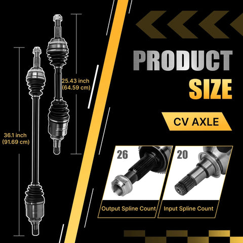 Toyota Corolla Front Left And Right CV Axle Shaft Assembly Pair Go To Replacement Durable OEM Grade 1.8L L4 2009 2010 2011 2012 2013 2014 2015 2016 2017 2018 NCV69051 NCV69588 with specifications and dimensions shown.