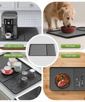 Raised Edges Silicone Coffee Mat 19 By 12 Inches Waterproof Countertop Protector For Coffee Makers Espresso Machines,
shown in various uses including as pet mat, water filter pad, and food mat.