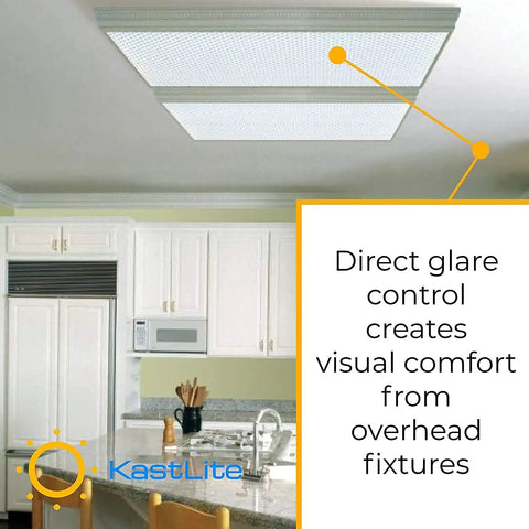 Built Tough Polycarbonate Prismatic Lighting Panel For Fluorescent Overhead Fixtures, clear shatterproof lens installed in kitchen