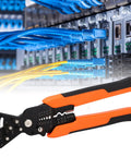 Xixian Heavy Duty Wire Stripper Pliers Multitool Crimper Cutter Stripping Bending For Electricians Chrome Steel, close-up in use.