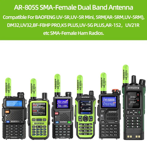 Dual Band Mini Short Stubby Ham Radio Antenna For 144 And 430 MHz With Long Range Gain on Baofeng UV-5R radios display.
