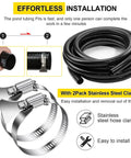 Image showing coiled 2 Inch Flexible Black PVC Pipe 25 Ft Pool Hose for Spa Tubing Koi Ponds And Water Gardens With 2 Stainless Steel Clamps