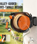 Heavy Duty Auto Rewind Garden Hose Reel With 1/2 Inch By 100 Feet 2 In 1 Wall Mount And Portable Design No Kink System