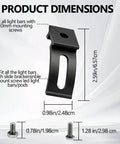 Dimensions of heavy duty light bar mount bracket for trucks and SUVs, aluminum build, showing mounting holes and screws