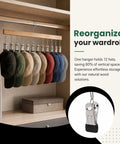 Straight Up Sturdy Wooden Closet Organizer Pack With Heavy Duty Metal Hanging Clips For Maxing Out Vertical Wardrobe Space And Ditching Daily Clutter, showcasing hats on wood hanger.