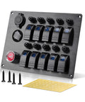 All In One Marine Rocker Switch Panel With LED Circuit Breaker 10 Circuits 12V 24V DC Socket Horn Button Dual USB Charger And Voltmeter IP65