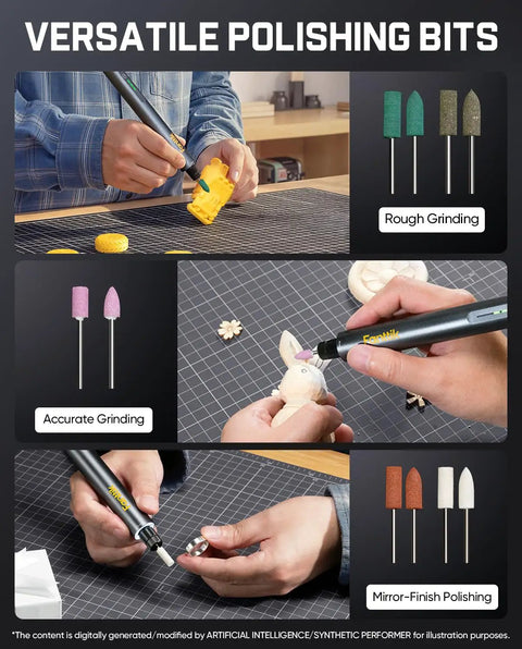Versatile polishing bits from 42 Piece Rotary Tool Accessories Kit Compatible With F2 Master for detailed jewelry crafting.